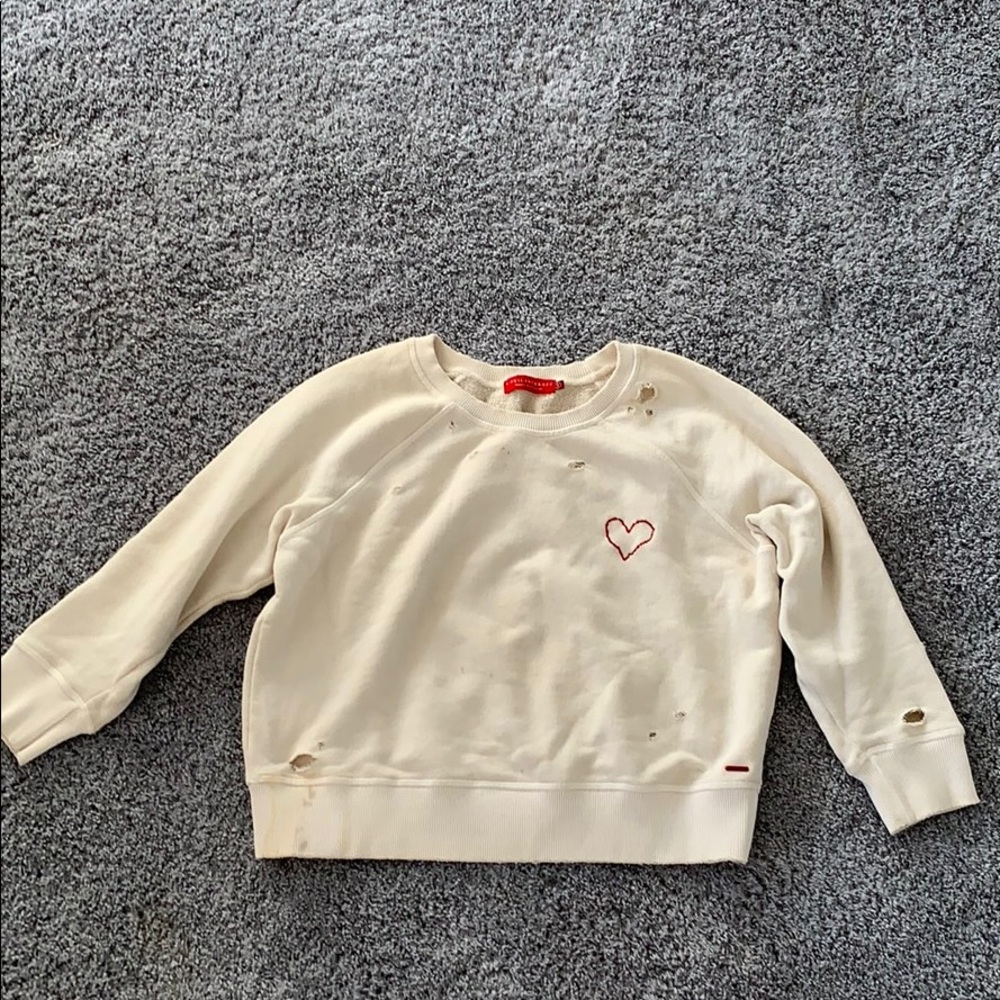 Ivory Distress Long Sleeve with Embroidered Heart